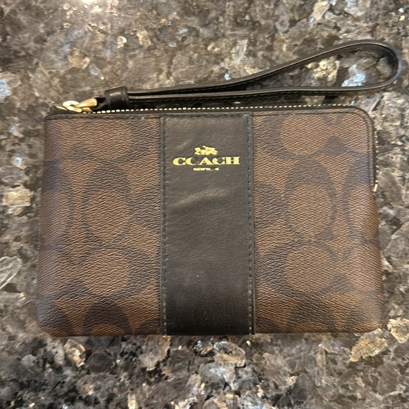 Coach Signature Black and Brown Wristlet - Picture 4 of 6